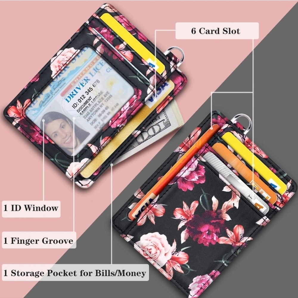 Floral Card Holder Wallet with ID Window